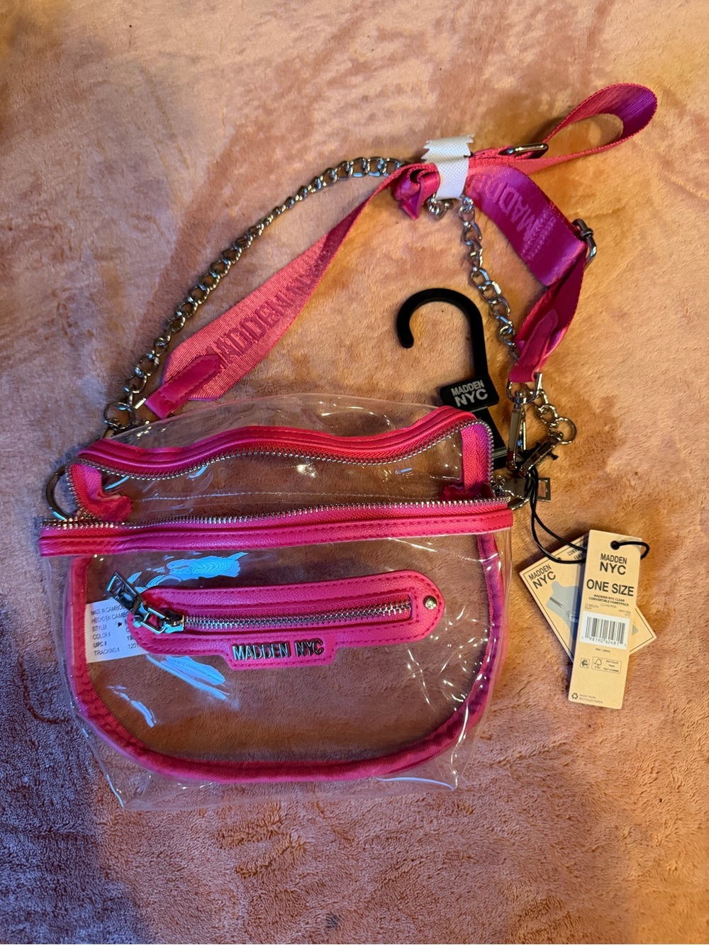 Madden NYC Clear Crossbody Bag with Hot Pink Trim